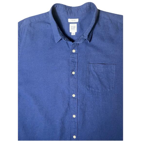 GAP Men’s Shirt XL Standard Fit Navy Blue Linen Cotton Blend Short Sleeve - Picture 2 of 10